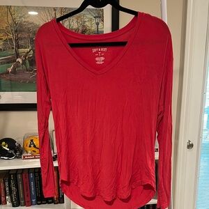 Women's Red V-Neck Top